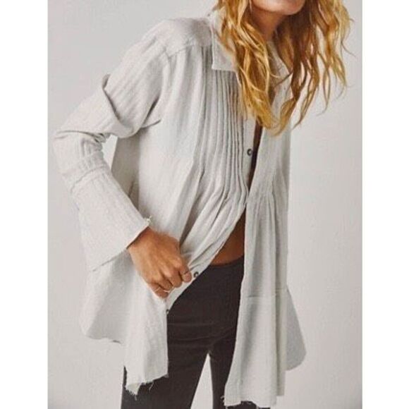 Free People Brooks Pintuck Classic Collar Bell Sleeves Western Tunic Top/Dress M - Picture 1 of 11